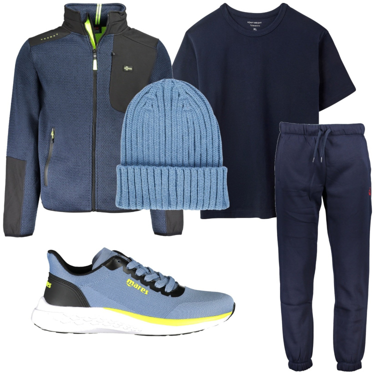 Outfit uomo - Total look #2024617. Stile Casual per Sport. Abbinamento con t-shirt, berretti, pantaloni, giacche sportive, sneakers.