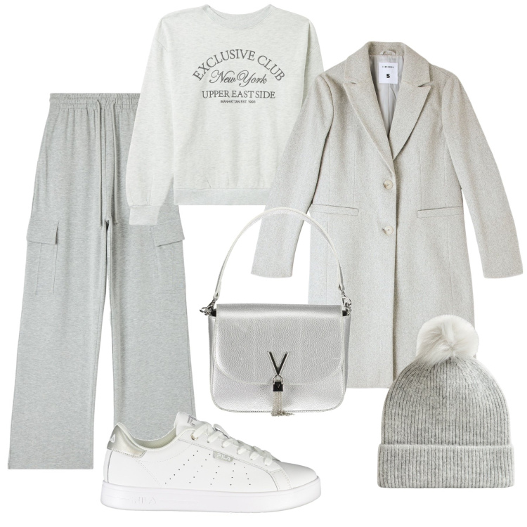Outfit donna - Feste rilassate in famiglia. Stile Casual per Tutti i giorni. Abbinamento con pantaloni, cappotti, berretti, felpe, sneakers, borse a spalla.