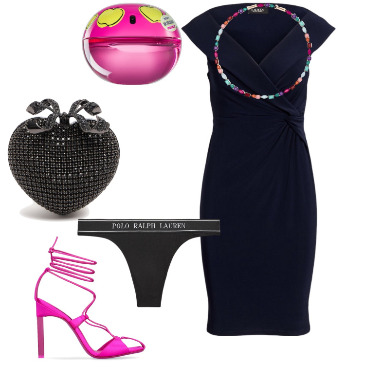 Outfit donna - Col tubino nero si va sul sicuro. Stile Sexy per Serata fuori. Abbinamento con profumi, collane, perizomi, vestiti, décolleté, pochette.