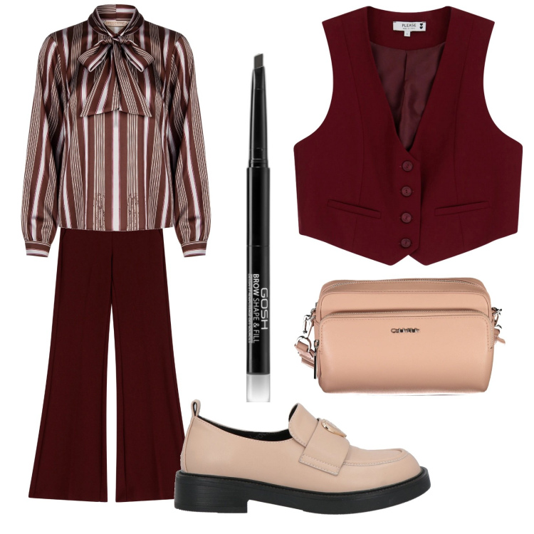 Outfit donna - Tutti i lunedì. Stile Vintage retrò per Ufficio. Abbinamento con mocassini, eyeliner, bluse, gilet, pantaloni, borse a tracolla.