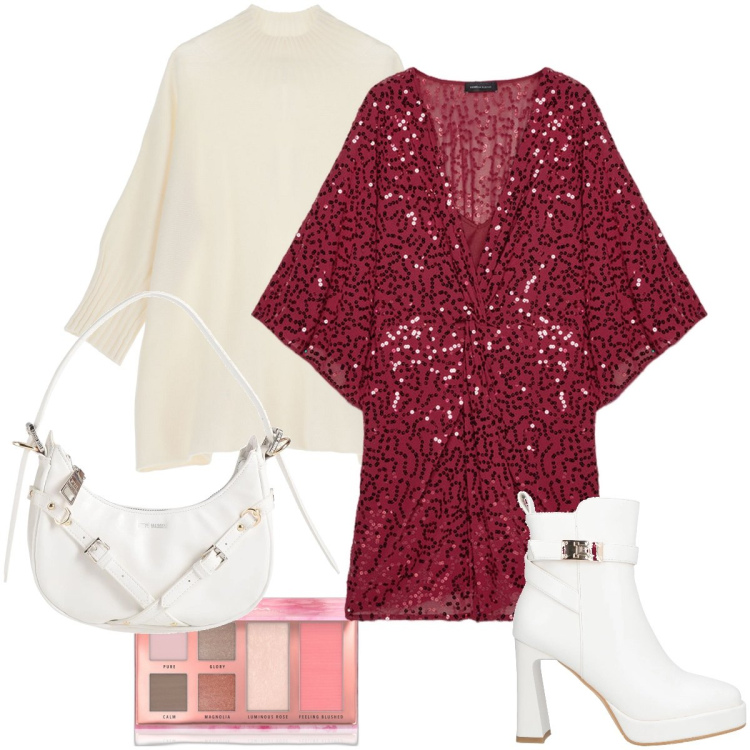 Outfit donna - Accessori bianchi. Stile Sexy per Serata fuori. Abbinamento con stivaletti, borse a mano, blush, cappe, vestiti.