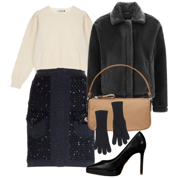 Outfit donna - La gonna chic. Stile Chic per Serata fuori. Abbinamento con décolleté, gonne, pullovers, guanti, cappotti, pochette.