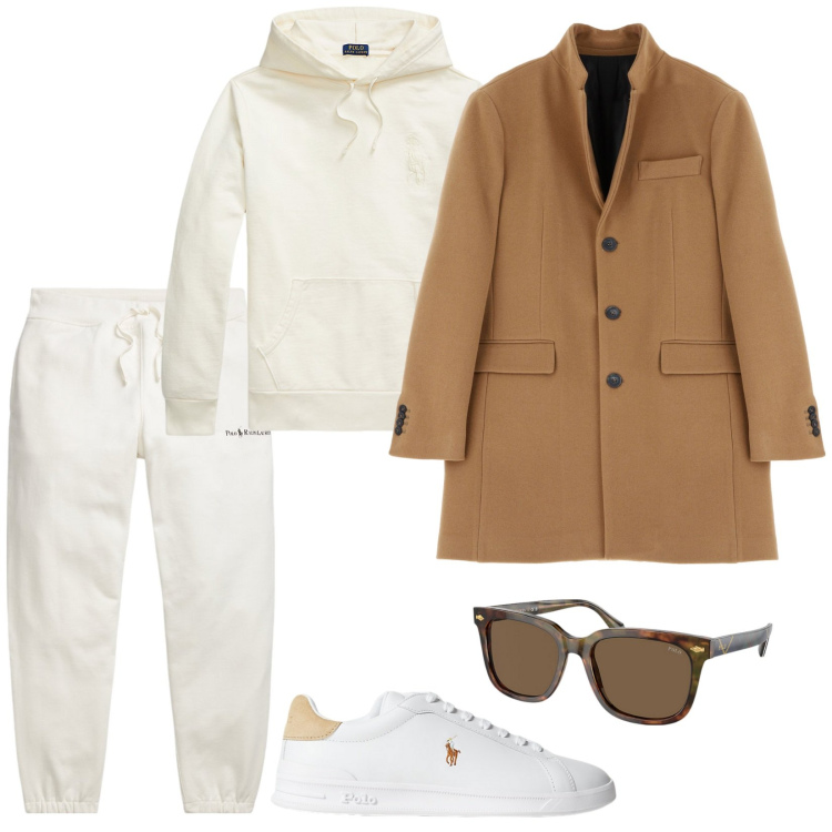Outfit uomo - Relax trendy. Stile Trendy per Tutti i giorni. Abbinamento con cappotti, sneakers, occhiali da sole, felpe con cappuccio, pantaloni.