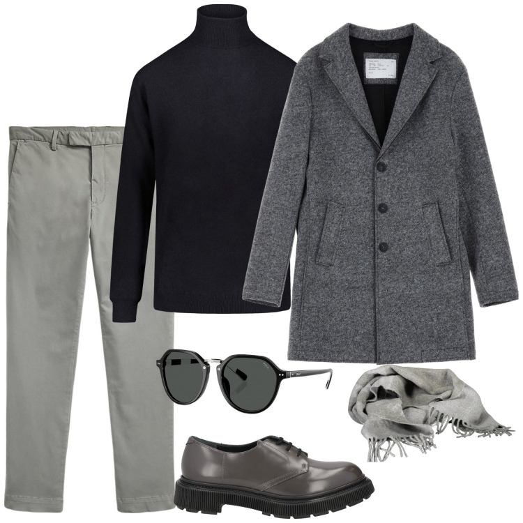 Outfit uomo - My man. Stile Trendy per Tutti i giorni. Abbinamento con scarpe stringate, cappotti, occhiali da sole, pantaloni, maglieria, sciarpe.