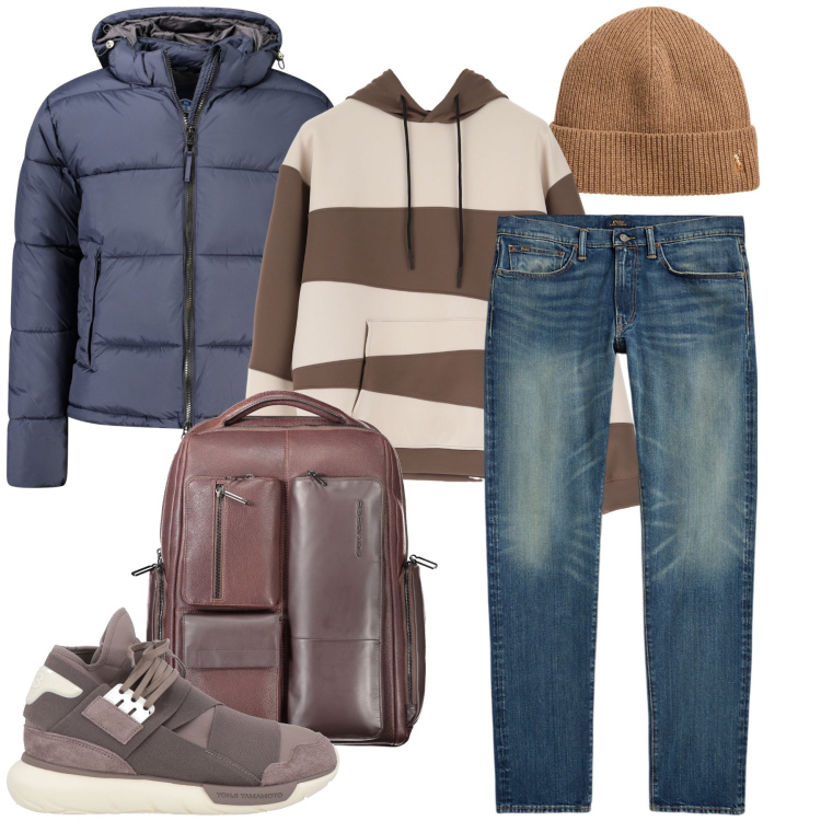 Outfit uomo - La felpa con le strisce. Stile Urban per Ufficio. Abbinamento con sneakers, felpe con cappuccio, berretti, jeans, giacche, borse sportive.