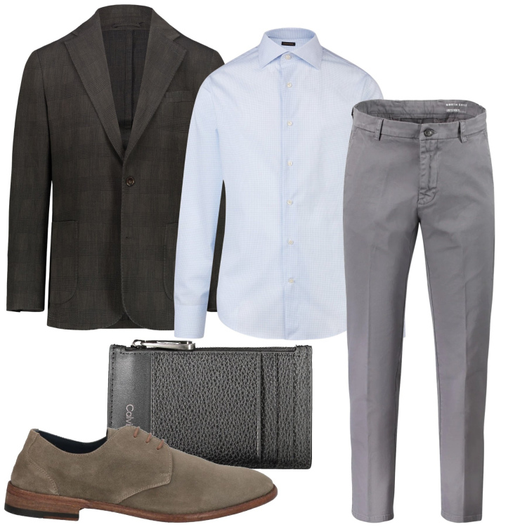 Outfit uomo - Pronto per la cerimonia. Stile Business/Elegante per Cerimonia. Abbinamento con scarpe stringate, giacche, portafogli, pantaloni, camicie.