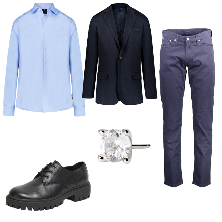 Outfit uomo - Total look #2024745. Stile Business/Elegante per Cerimonia. Abbinamento con scarpe stringate, orecchini, camicie, giacche, pantaloni.