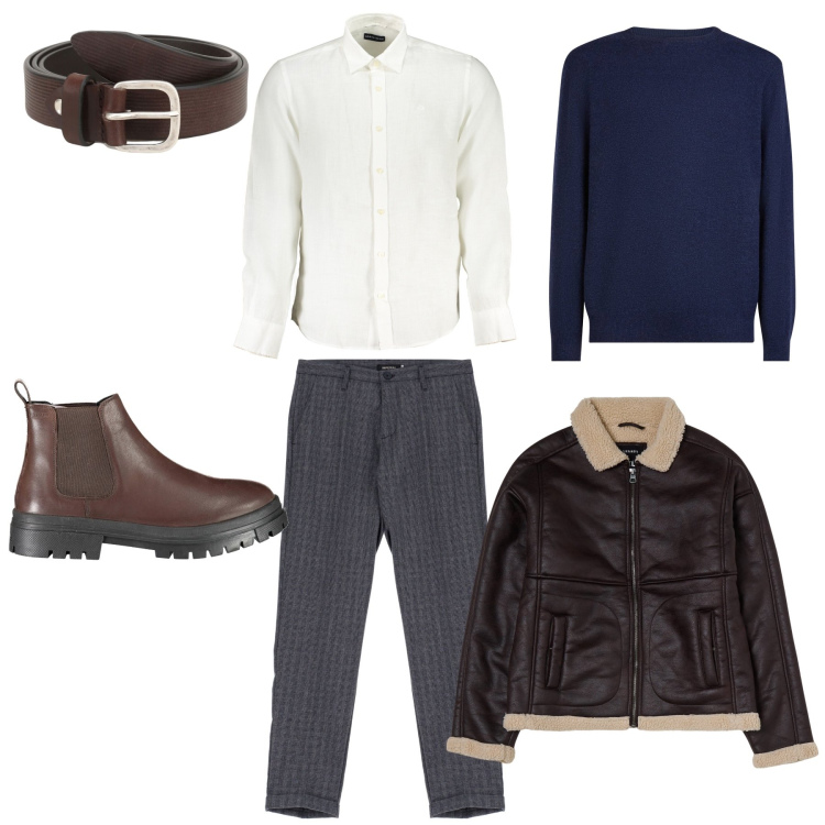 Outfit uomo - Old money. Stile Business/Elegante per Serata speciale. Abbinamento con giacche, cinture, pantaloni, maglieria, stivali, camicie.