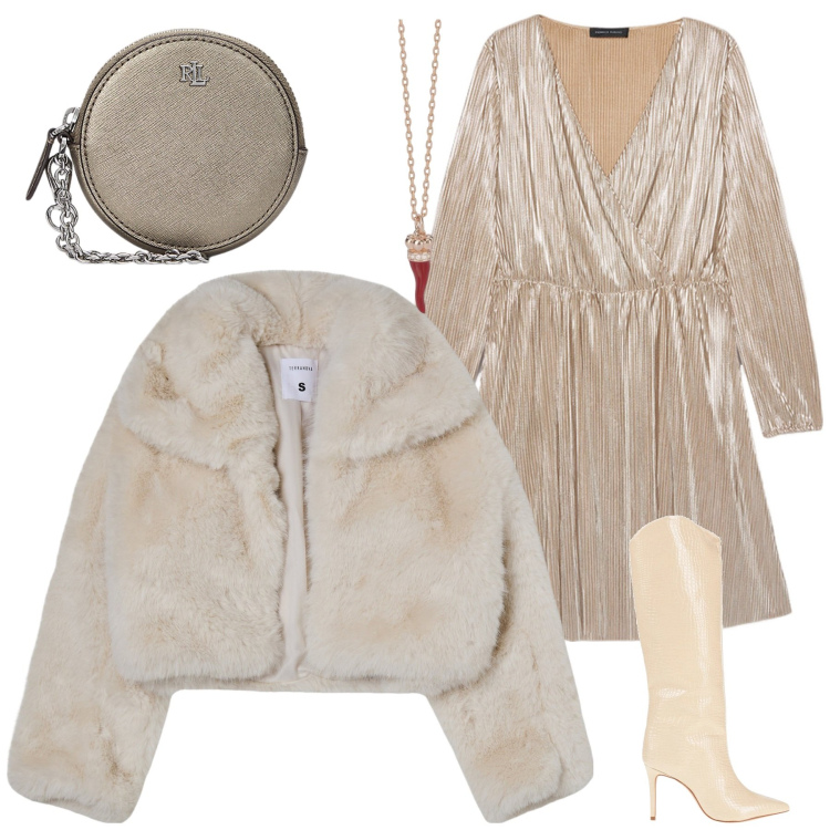 Outfit donna - Luce. Stile Vintage retrò per Serata fuori. Abbinamento con stivali, blazer, collane, pochette, vestiti.