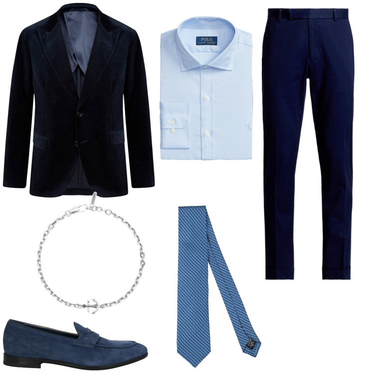 Outfit uomo - Look da festa. Stile Business/Elegante per Serata speciale. Abbinamento con cravatte, scarpe stringate, braccialetti, pantaloni chino, camicie, giacche.