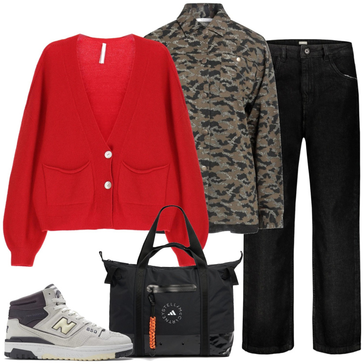 Outfit donna - Qualcosa di Ross. Stile Casual per Tutti i giorni. Abbinamento con camicie, cardigans, sneakers, jeans, shopping bag.