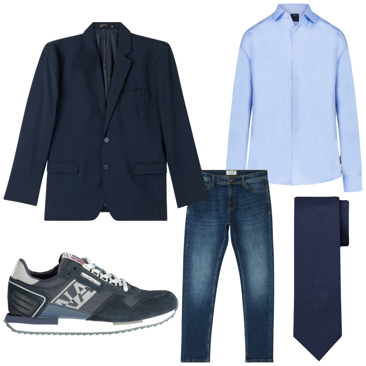 Outfit uomo - Cravatta e sneakers. Stile Business/Elegante per Serata speciale. Abbinamento con jeans skinny, giacche, camicie, sneakers, cravatte.