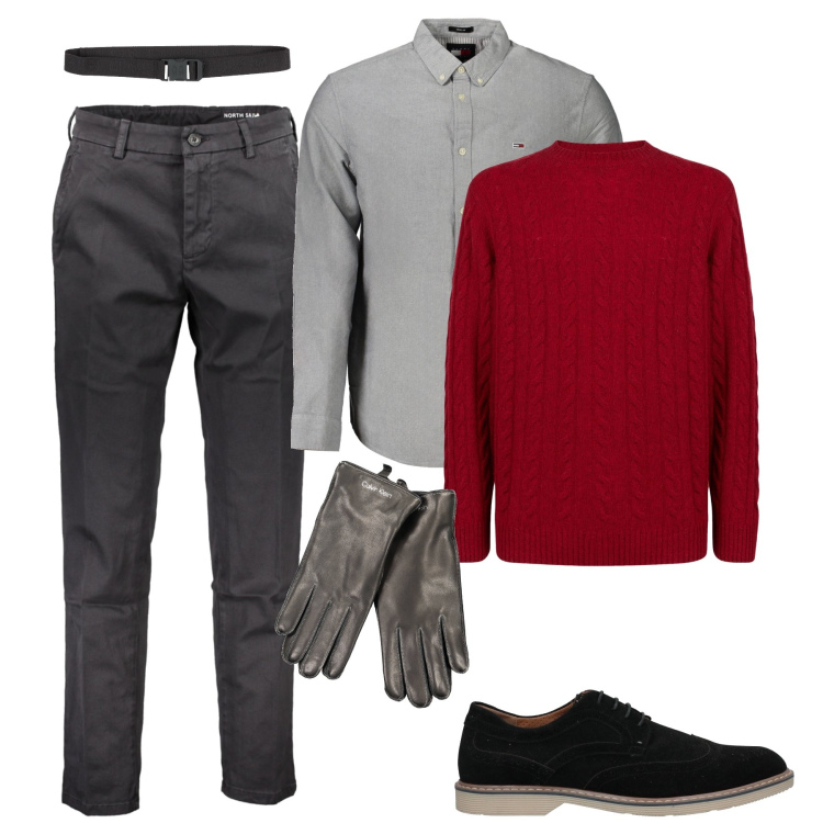 Outfit uomo - La Vigilia. Stile Business/Elegante per Serata speciale. Abbinamento con scarpe stringate, cinture, maglieria, pantaloni, camicie, guanti.