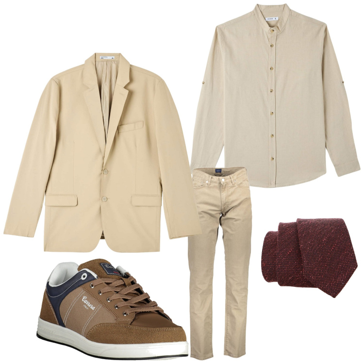 Outfit uomo - Un completo chiaro. Stile Business/Elegante per Ufficio. Abbinamento con camicie, giacche, cravatte, pantaloni, sneakers.