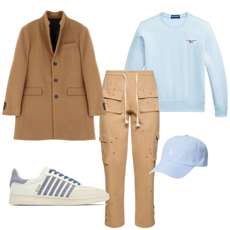 Outfit uomo - Sport chic. Stile Casual per Tutti i giorni. Abbinamento con cappotti, cappelli, felpe, pantaloni cargo, sneakers.