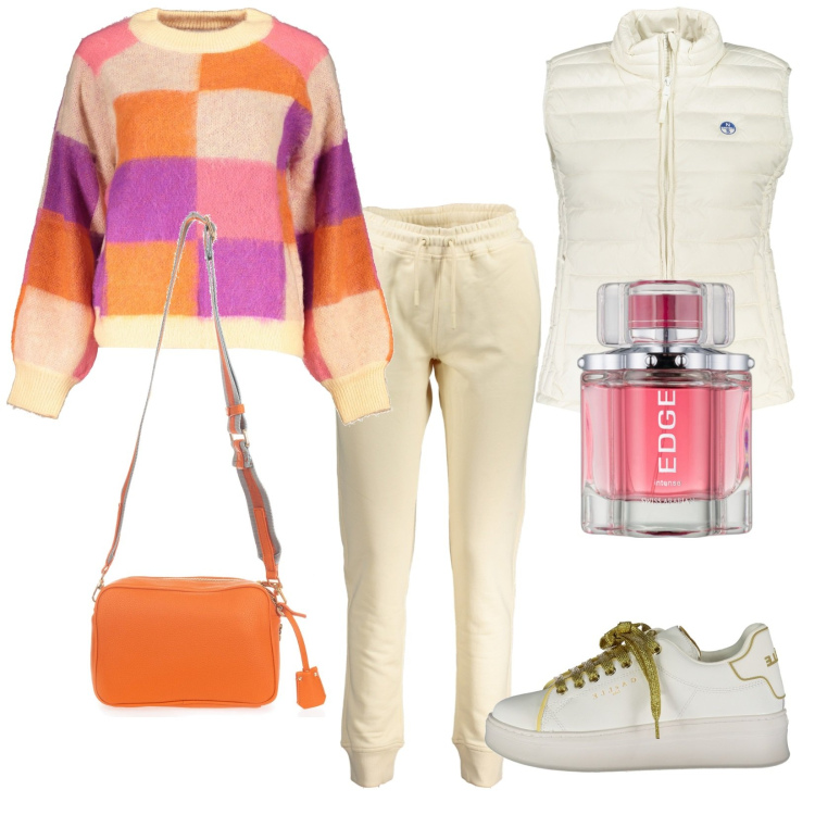 Outfit donna - Total look #2024955. Stile Urban per Tutti i giorni. Abbinamento con profumi, borse a tracolla, maglieria, pantaloni, sneakers, blazer.