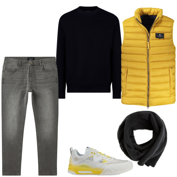 Outfit uomo - Total look #2025147. Stile Casual per Tutti i giorni. Abbinamento con sciarpe e foulard, jeans skinny, sneakers, giacche, maglieria.