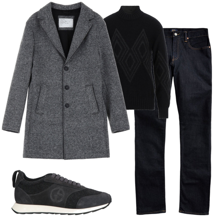 Outfit uomo - City. Stile Urban per Tutti i giorni. Abbinamento con sneakers, maglieria, cappotti, jeans.