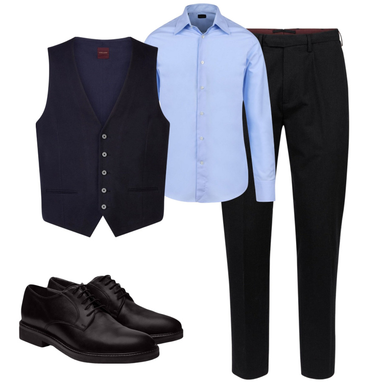 Outfit uomo - Serata. Stile Business/Elegante per Serata speciale. Abbinamento con pantaloni, scarpe stringate, camicie, gilet.