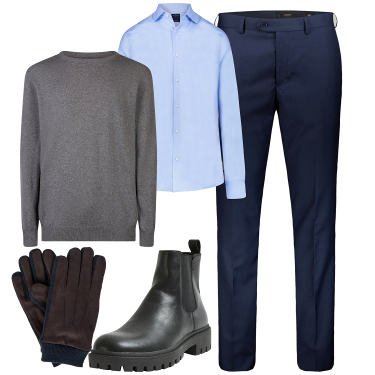Outfit uomo - Doppelganger. Stile Business/Elegante per Tutti i giorni. Abbinamento con stivali e stivaletti, camicie, maglieria, pantaloni, guanti.