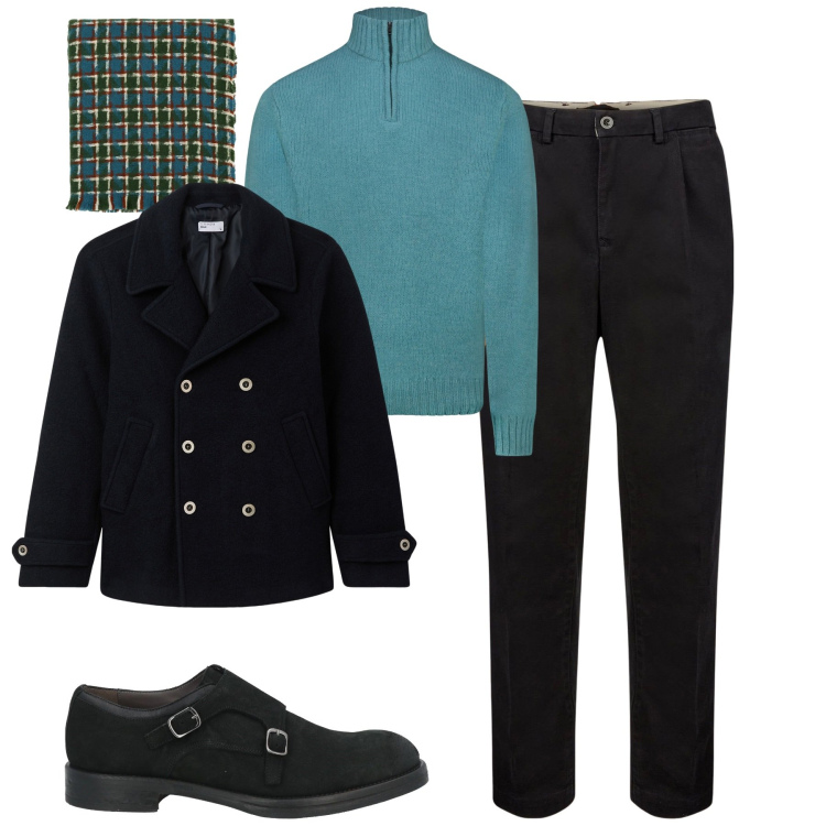 Outfit uomo - Total look #2025311. Stile Urban per Tutti i giorni. Abbinamento con scarpe stringate, cappotti, sciarpe, pantaloni, maglieria.