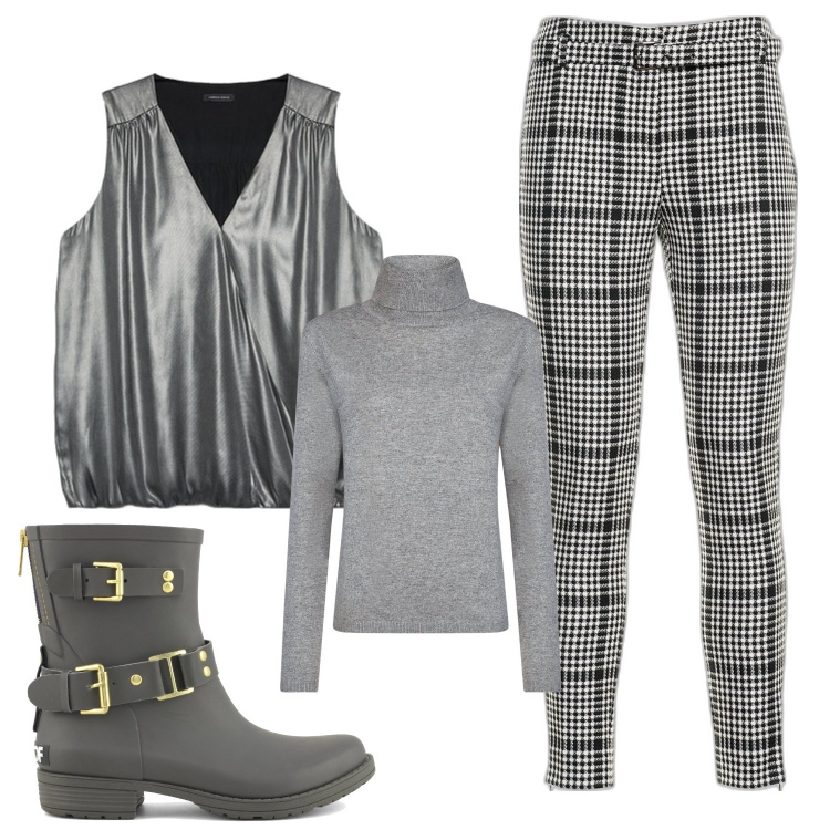 Outfit donna - Strati color argento. Stile Casual chic per Serata fuori. Abbinamento con pantaloni, stivali, maglieria, top.