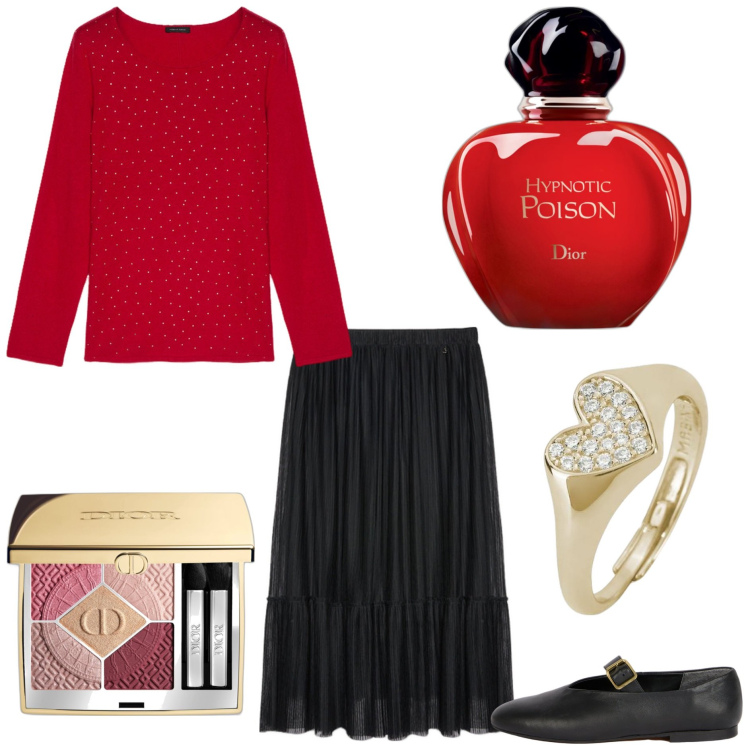 Outfit donna - Natale in famiglia - @mikytwins. Stile Basic per Tutti i giorni. Abbinamento con profumi, ombretti, anelli, gonne lunghe, ballerine, maglieria.