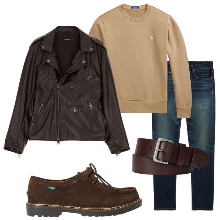 Outfit uomo - Dettagli in pelle. Stile Urban per Serata speciale. Abbinamento con giacche, cinture, jeans, felpe, scarpe stringate.