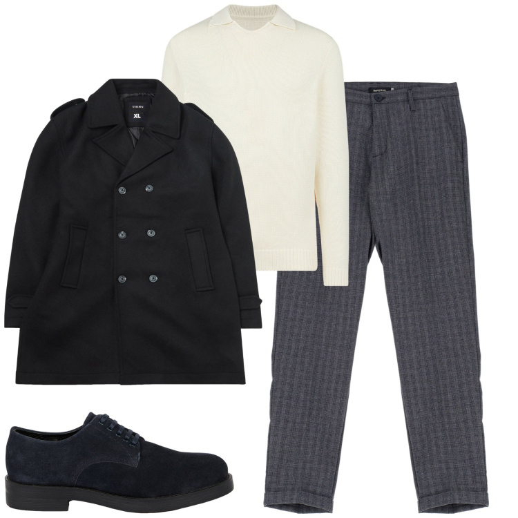 Outfit uomo - City. Stile Urban per Tutti i giorni. Abbinamento con cappotti, pantaloni, maglieria, scarpe stringate.