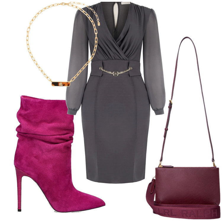 Outfit donna - Elegantemente chic. Stile Chic per Cerimonia. Abbinamento con vestiti a tubino, borse a tracolla, collane, stivaletti.