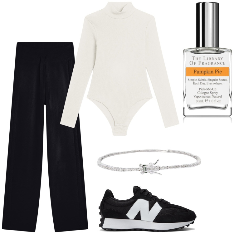 Outfit donna - Total look #2025500. Stile Basic per Tutti i giorni. Abbinamento con profumi, braccialetti, sneakers, pantaloni, body.