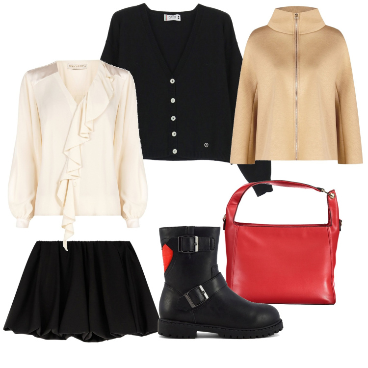 Outfit donna - Natale. Stile Casual chic per Tutti i giorni. Abbinamento con cardigans, cappe, camicie, minigonne, stivaletti, borse a spalla.