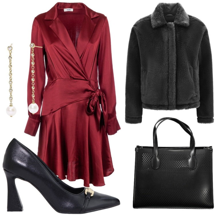 Outfit donna - Rosso frizzante!. Stile Chic per Serata fuori. Abbinamento con orecchini, vestiti, stivaletti, cappotti, pochette.