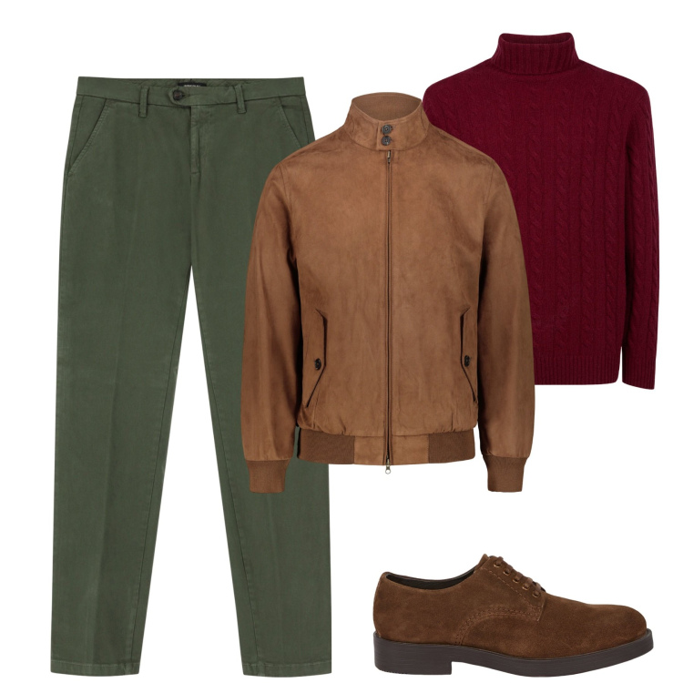 Outfit uomo - City. Stile Trendy per Tutti i giorni. Abbinamento con pantaloni chino, maglieria, scarpe stringate, giacche.