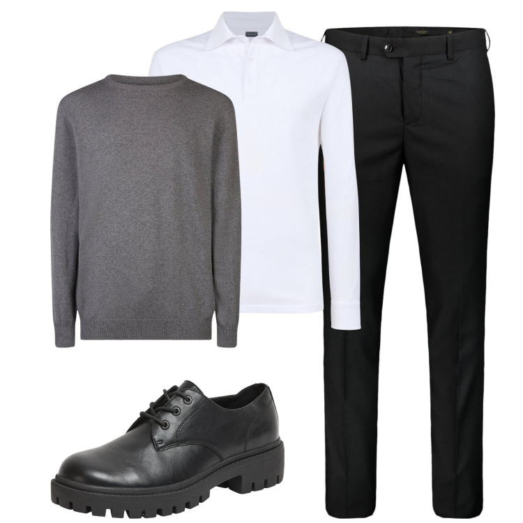 Outfit uomo - Total look #2025593. Stile Business/Elegante per Tutti i giorni. Abbinamento con scarpe stringate, maglieria, polo, pantaloni.