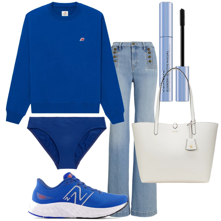 Outfit donna - Il blu che mi piace di più. Stile Urban per Tutti i giorni. Abbinamento con mascara, sneakers, felpe, culotte, borse tote, jeans.