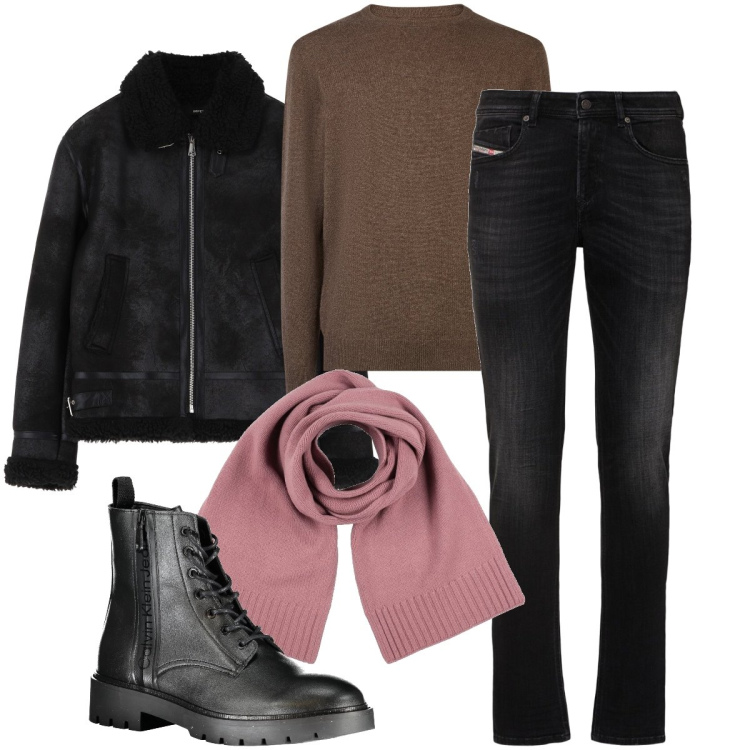 Outfit uomo - Dettagli in pelle. Stile Biker Rock per Serata speciale. Abbinamento con sciarpe, giacche, maglieria, stivali, jeans skinny.