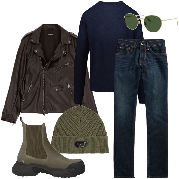 Outfit uomo - Il chiodo in pelle. Stile Urban per Tutti i giorni. Abbinamento con stivali e stivaletti, giacche, jeans skinny, occhiali da sole, maglieria, berretti.