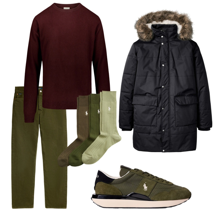 Outfit uomo - Total look #2025631. Stile Casual per Tutti i giorni. Abbinamento con giacche, sneakers, calzini, jeans dritti, maglieria.