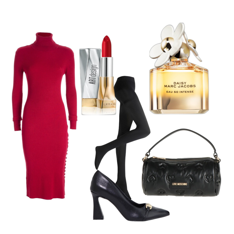 Outfit donna - Natale a casa. Stile Chic per Tutti i giorni. Abbinamento con collant, borse a mano, profumi, rossetti, vestiti midi/longuette, stivaletti.