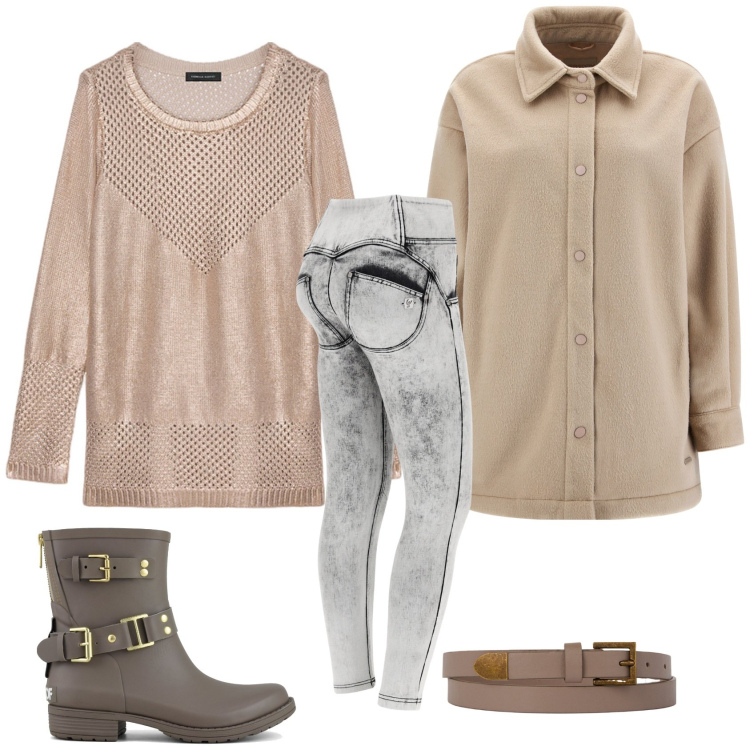 Outfit donna - A casa in relax. Stile Casual per Tutti i giorni. Abbinamento con jeans skinny, cappotti, stivali, cinture, maglieria.
