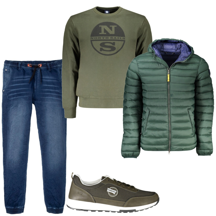 Outfit uomo - Total look #2025680. Stile Casual per Tutti i giorni. Abbinamento con jeans dritti, giacche, sneakers, felpe.