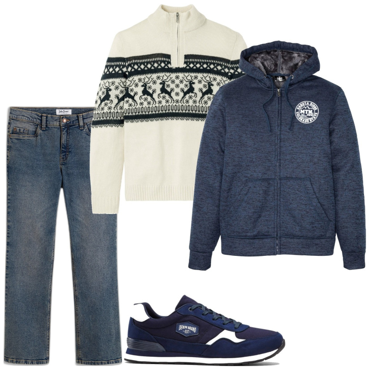 Outfit uomo - Shopping da Bonprix. Stile Casual per Tutti i giorni. Abbinamento con sneakers, maglieria, jeans bootcut, giacche.
