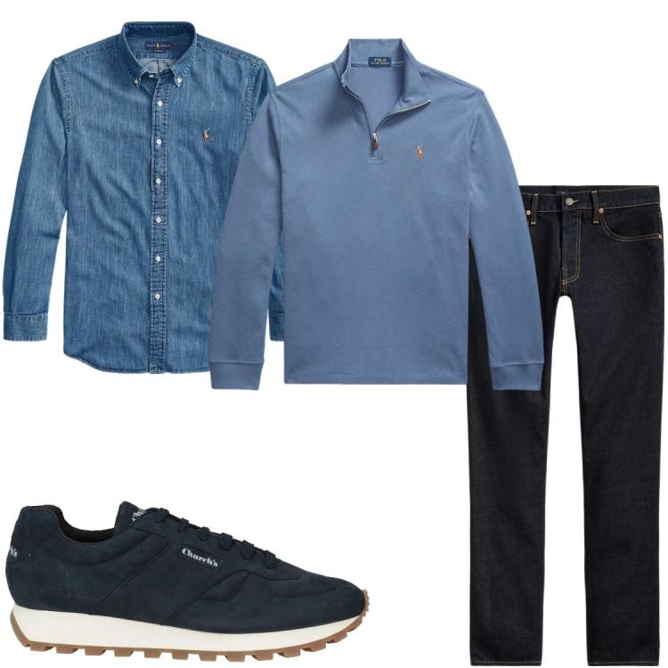 Outfit uomo - Total look #2025797. Stile Casual per Tutti i giorni. Abbinamento con sneakers, jeans, pullovers, camicie.
