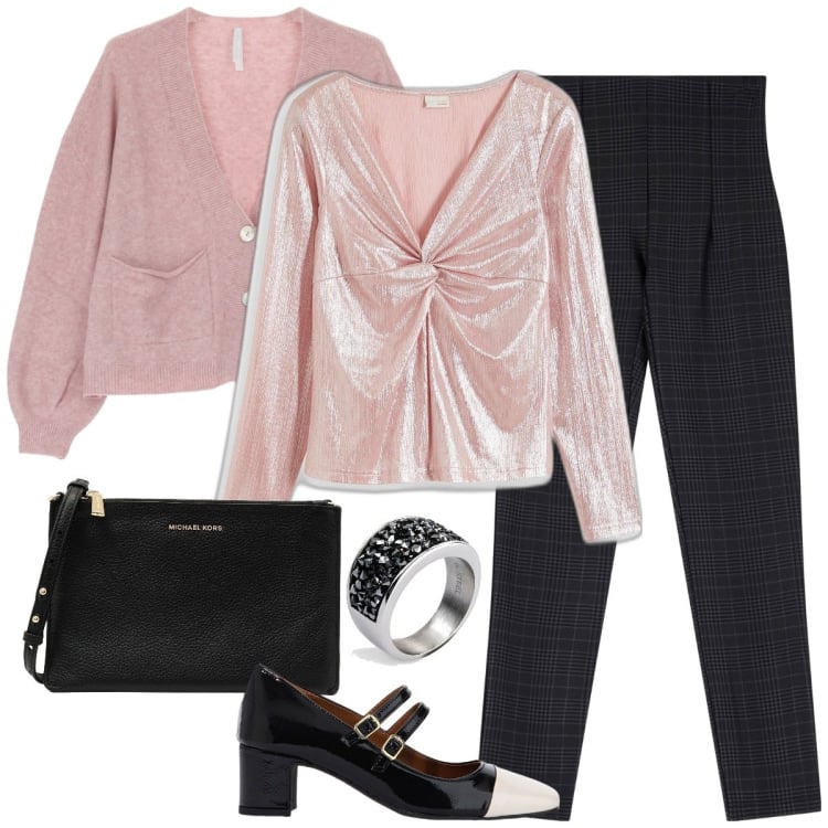 Outfit donna - Total look #2025868. Stile Casual chic per Serata fuori. Abbinamento con anelli, maglieria, borse a tracolla, pantaloni, décolleté, cardigans.