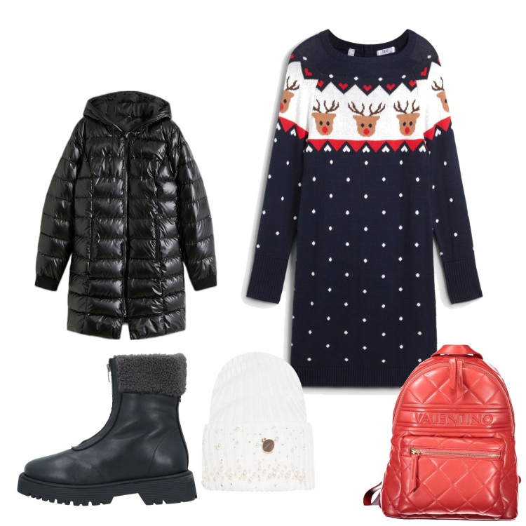 Outfit donna - Inverno 2024 2025. Stile Casual chic per Tutti i giorni. Abbinamento con stivaletti, vestiti, piumini, berretti, zaini.