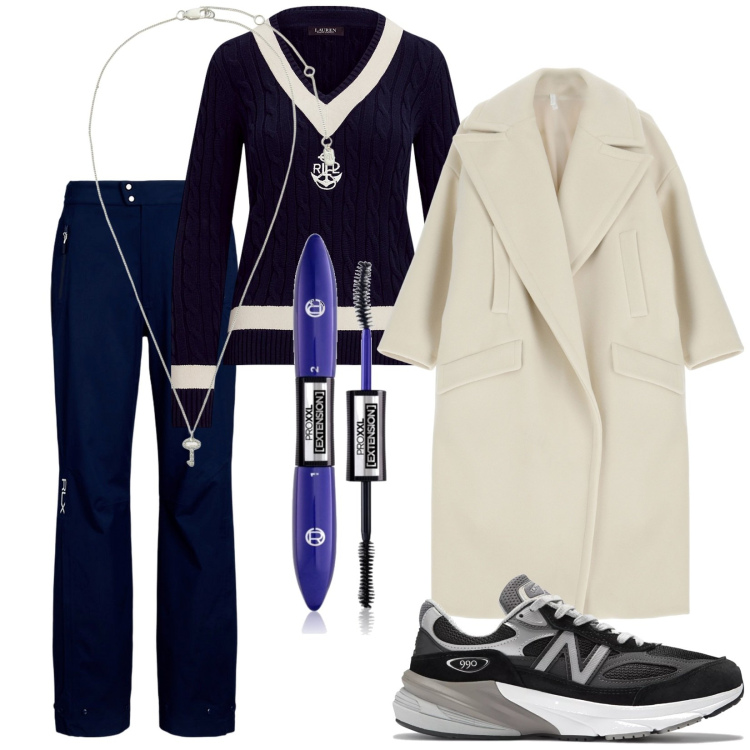 Outfit donna - Total look #2025942. Stile Sporty chic per Tutti i giorni. Abbinamento con mascara, sneakers, cappotti, pantaloni, ciondoli, maglieria.