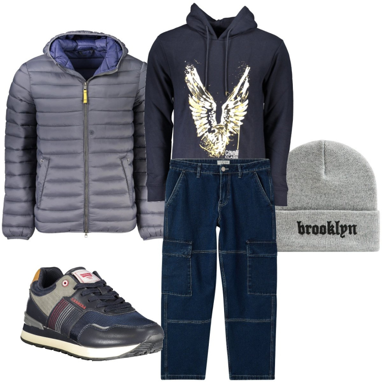 Outfit uomo - La felpa con stampa. Stile Casual per Tutti i giorni. Abbinamento con jeans, berretti, felpe con cappuccio, sneakers, giacche.