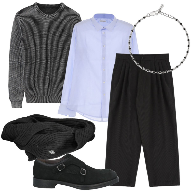 Outfit uomo - Il maglione grigio. Stile Business/Elegante per Cerimonia. Abbinamento con scarpe stringate, maglieria, braccialetti, camicie, pantaloni, sciarpe.