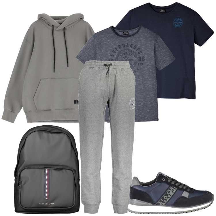 Outfit uomo - Smaltire il pranzo di Natale. Stile Casual per Sport. Abbinamento con t-shirt, felpe con cappuccio, pantaloni, sneakers, borse sportive.